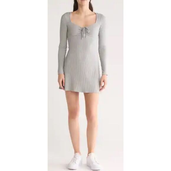 LUSH from Nordstrom Ribbed Long Sleeve Sweater Dress in Gray. Size L. NWOT - Picture 1 of 7